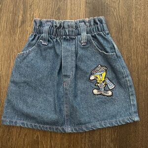 Vintage 90s Looney Tunes Tweety Bird Paperbag Denim Skirt Size 4